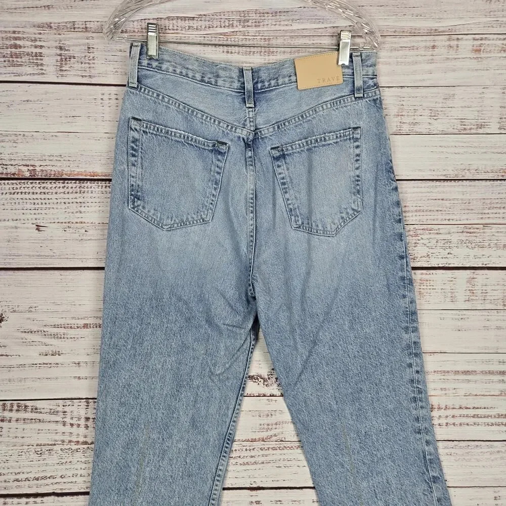 Trave Jeans Harper Crop Straight High Rise Raw Hem Button Fly Grunge Denim 30